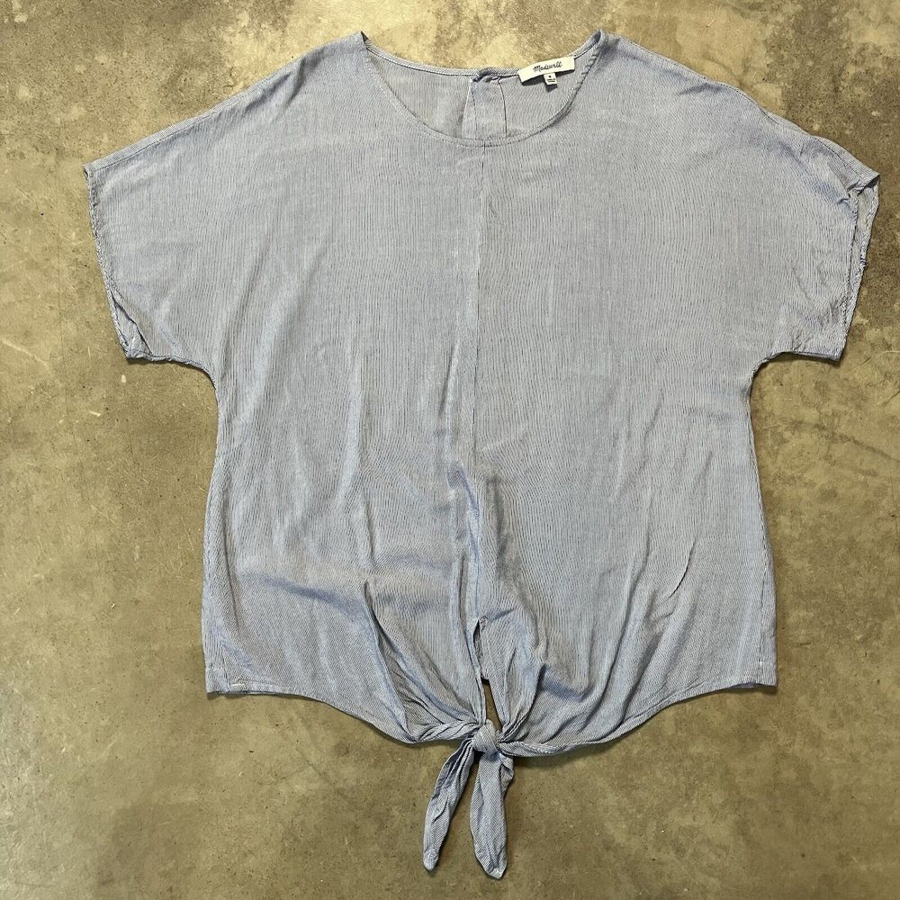 Madewell Shirt Women Medium Button-back Tie Tee in Stripe Top Soft Twilight Blue